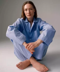 Tekla Dream Gifts For Her Poplin Sleep Shirt - Pin Stripes