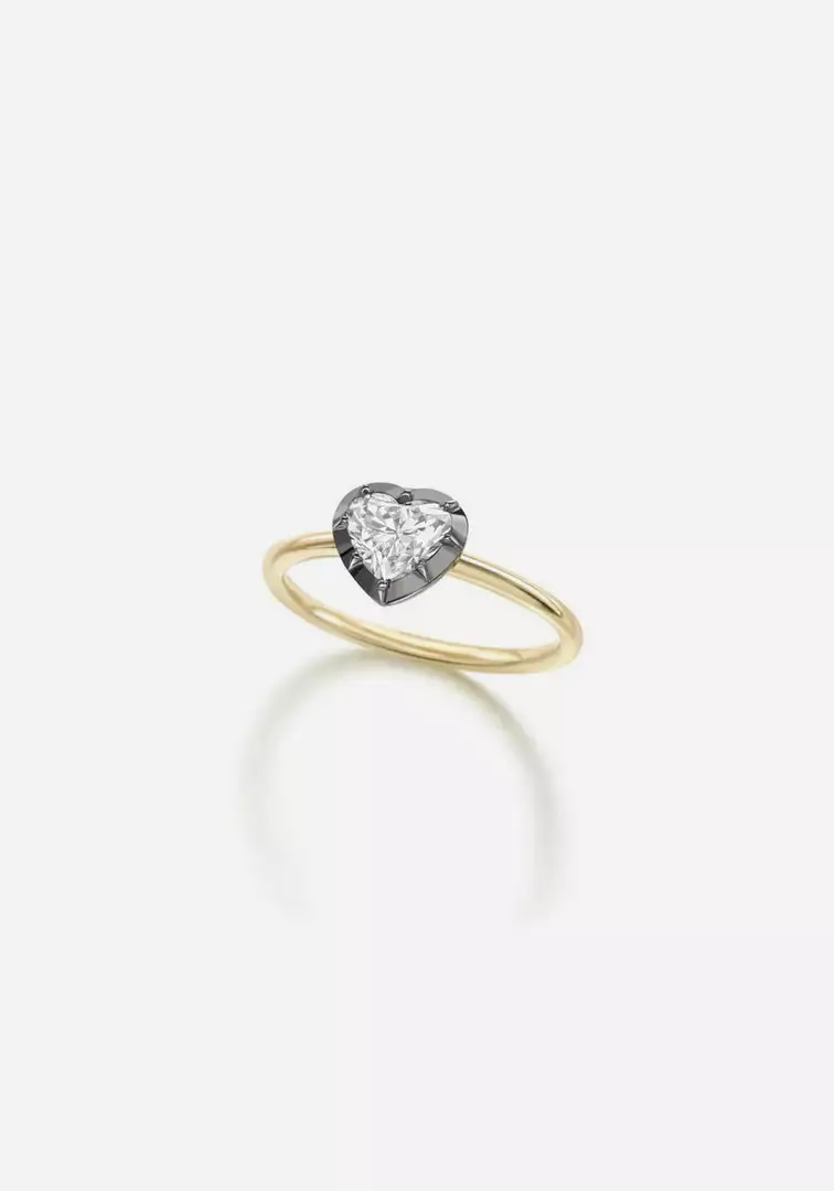 Jessica McCormack Fashion Jewellery Button Back Diamond Ring - Heart Shaped 0.75ct BWG 1 Jessica McCormack Fashion Jewellery Button Back Diamond Ring - Heart Shaped 0.75ct BWG