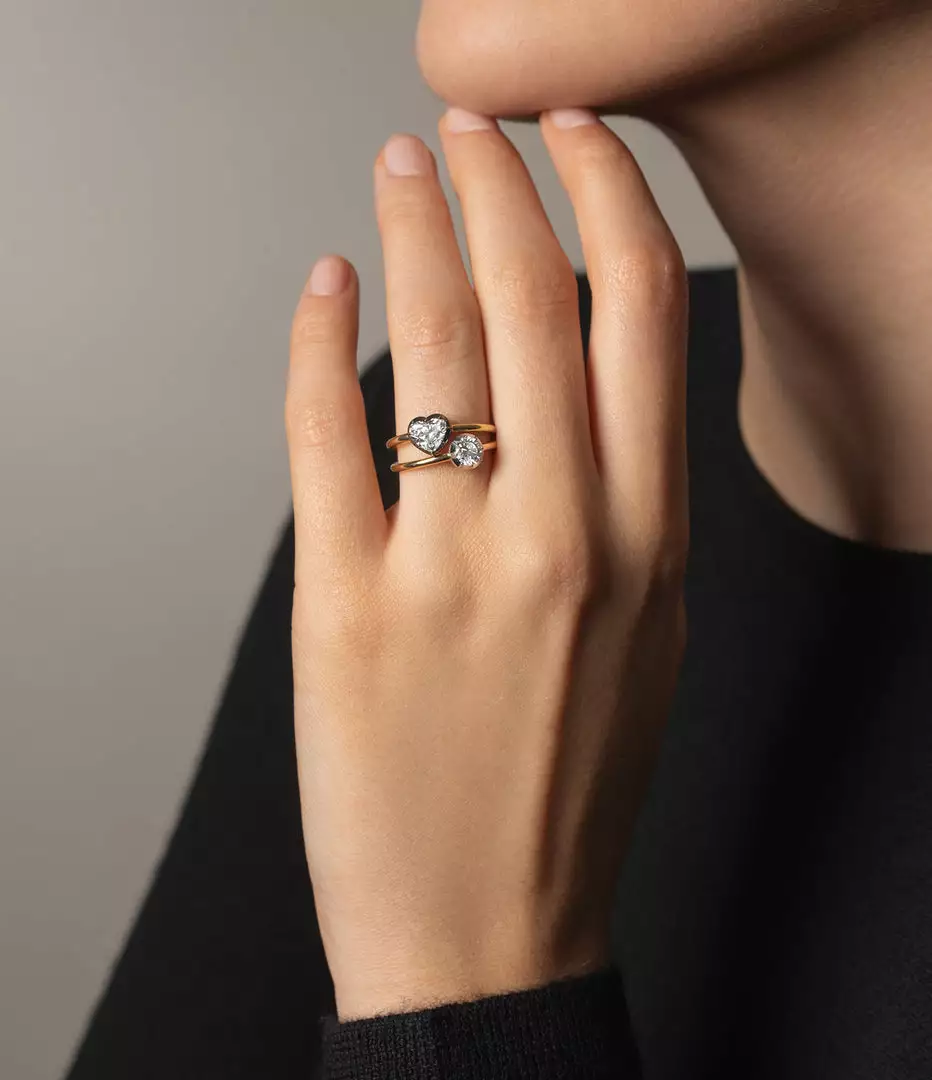 Jessica McCormack Fashion Jewellery Button Back Diamond Ring - Heart Shaped 0.75ct BWG 2 Jessica McCormack Fashion Jewellery Button Back Diamond Ring - Heart Shaped 0.75ct BWG