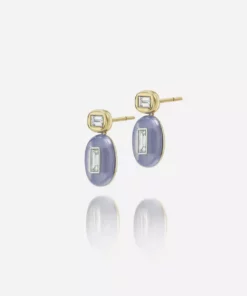 Jessica McCormack On The Rocks Earrings - Baguette Diamond And Chalcedony Drops Fashion Jewellery