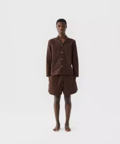 Tekla Poplin Sleep Shorts - Coffee