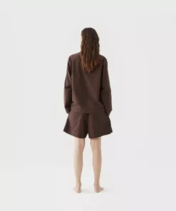 Tekla Poplin Sleep Shorts - Coffee